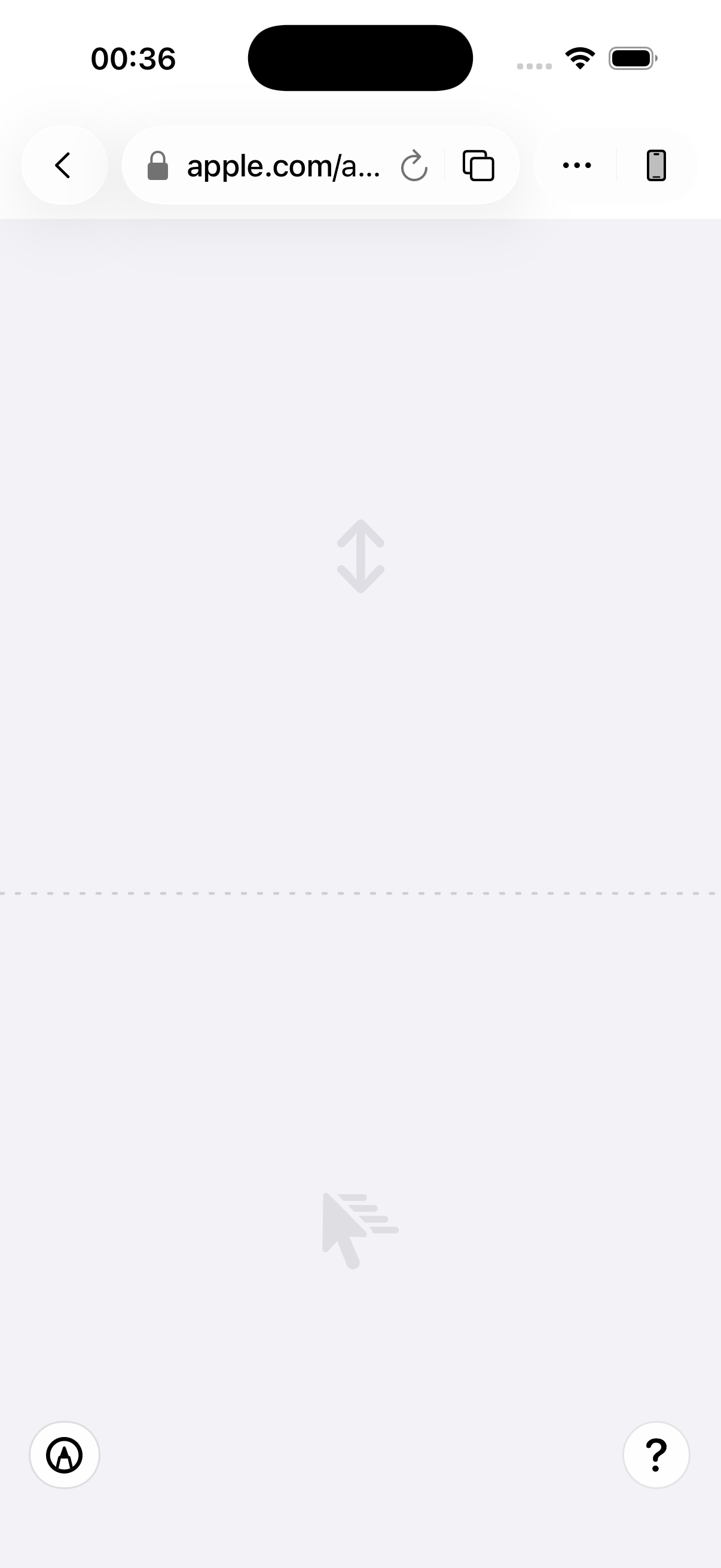 Actual AirWeb simulator screenshot showing iPhone trackpad controls for the Apple TV page.